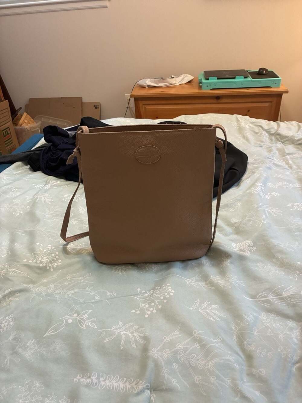 M.I.L.A Leather Crossbody Bag Beige Pebble Grain